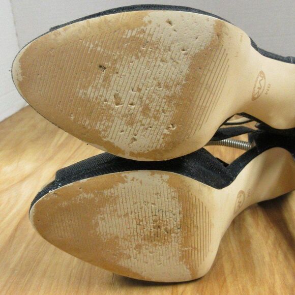 MICHAEL KORS Black Sparkle Strappy Heels Womens Sz 9 Peep Toe Glitter Sandals - Picture 7 of 12
